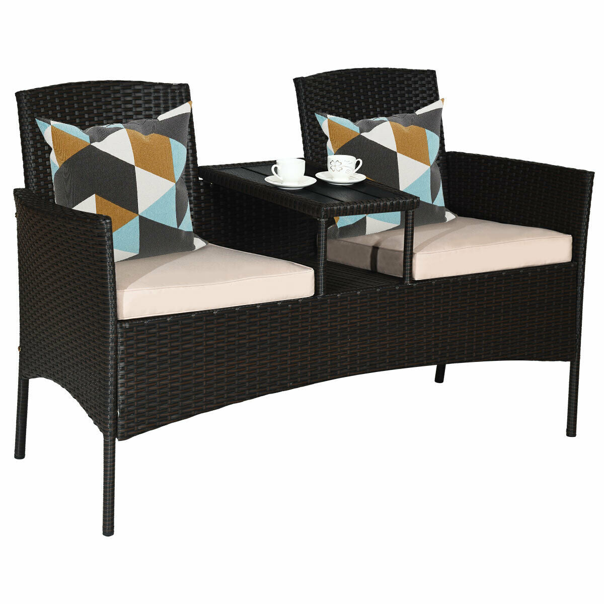Modern Patio Conversation Set, Built-In Coffee Table, Cushions, Beige Patio Conversation Sets at Gallery Canada