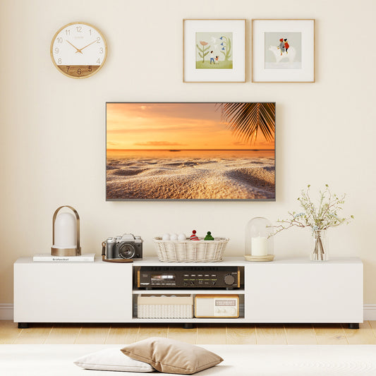 Modern TV Stand For 70" TVs, 2 Doors And Open Shelves, White Entertainment Centers & TV Stands White at Gallery Canada