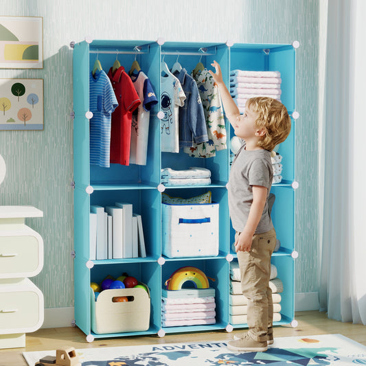 Modular Baby Wardrobe with 10 Cubes & Hanging Rod and Shelves Stackable, Blue Kids Storage Blue at Gallery Canada