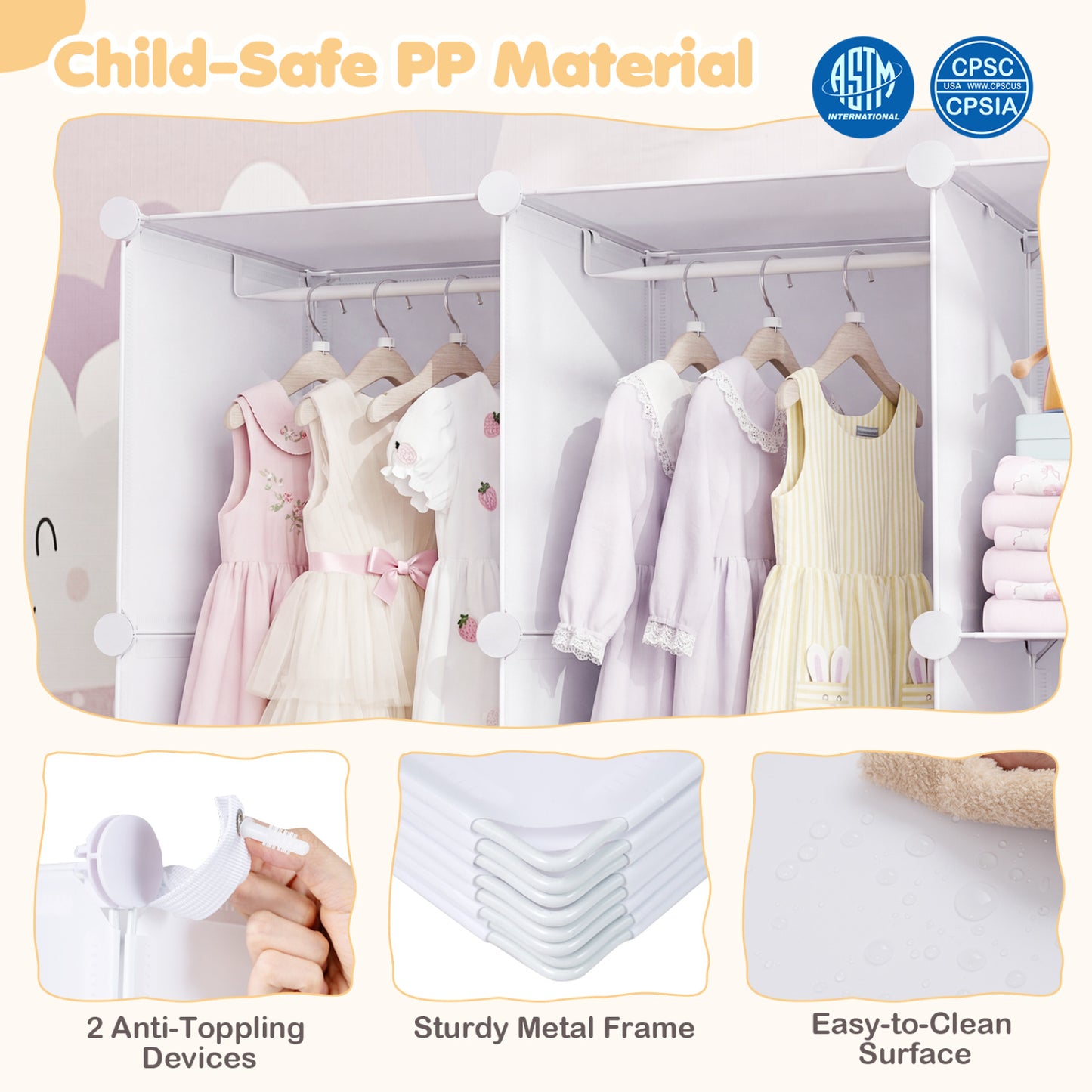 Modular Baby Wardrobe with 10 Cubes & Hanging Rod and Shelves Stackable, White Kids Storage at Gallery Canada
