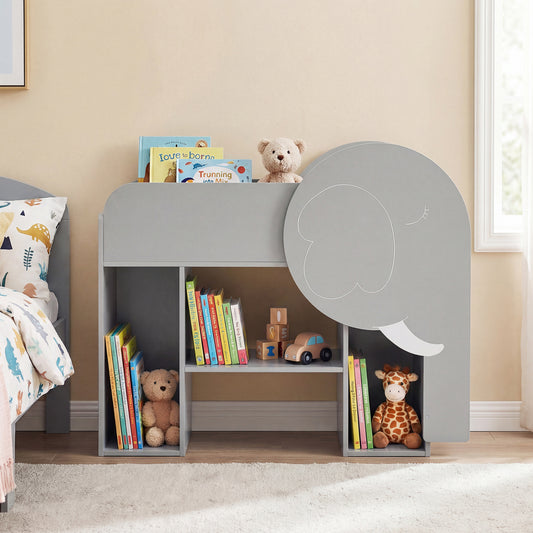 Montessori Bookshelf with Elephant Shape 3-Tier Toddler Toy Storage Organizer-Grey, Gray Kids Storage Gray at Gallery Canada