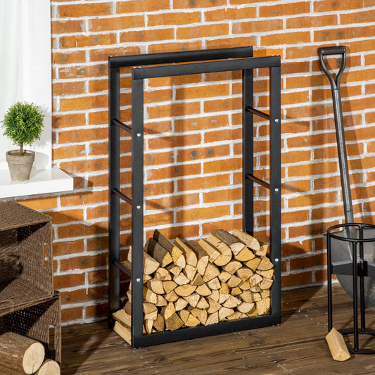 Outdoor Firewood Rack, Log Holder with Handles, 220 lbs. Capacity, 23.6" x 9.8" x 39.4", Black Firewood Racks Black at Gallery Canada