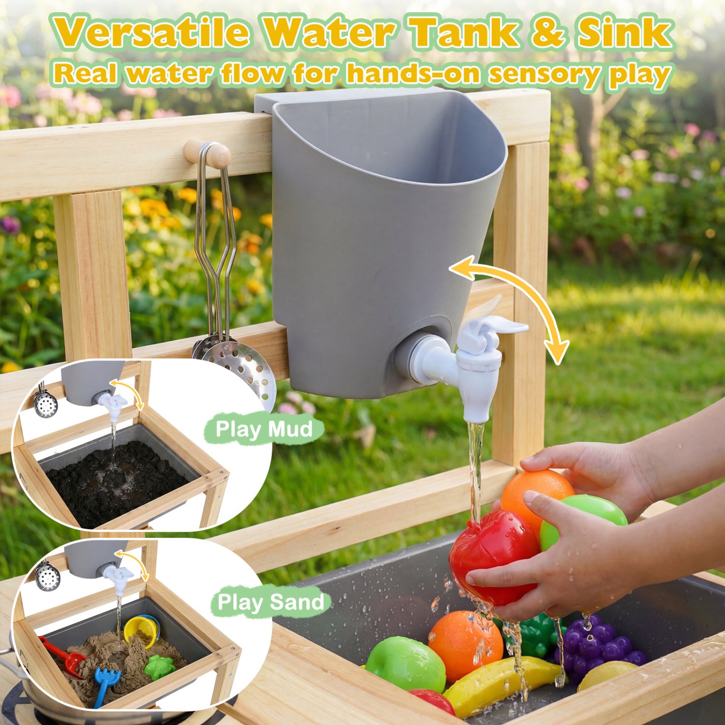 Mud Kitchen Playset With Sink, Plants Observation Room, Natural Play Kitchen Sets at Gallery Canada