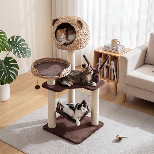 Multi-Level Cat Tree With Condo, Hammock, Rotatable Balls, Brown Cat Trees Condos & Scratchers Brown at Gallery Canada