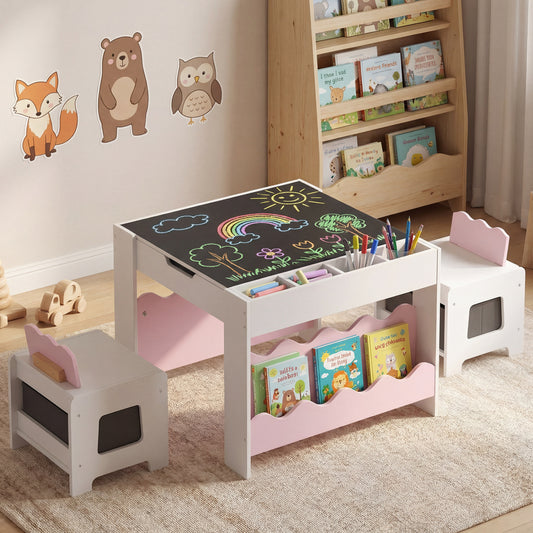 Kids Table And Chairs Set, Double-Sided Tabletop, Pink Kids Table & Chair Sets Pink at Gallery Canada