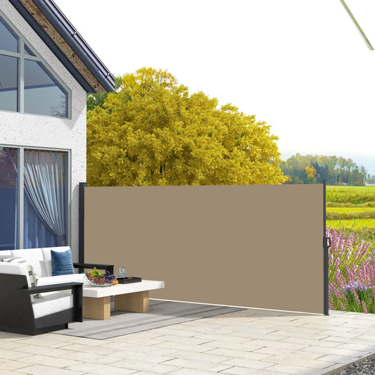 13' x 5' Retractable Side Awning, Outdoor Privacy Screen, Khaki Retractable Side Awning Khaki at Gallery Canada