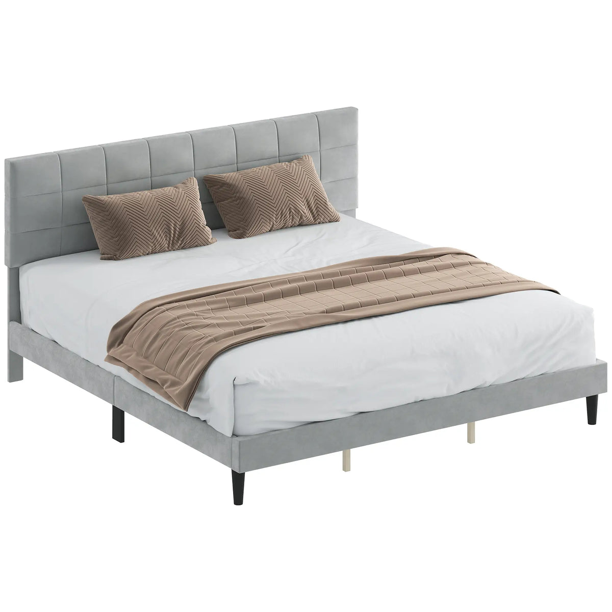 King Size Bed Frame, Upholstered Headboard, Wood Slats, 1100 lbs, Grey Bed Frames at Gallery Canada
