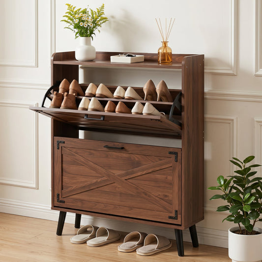 Narrow Shoe Cabinet, Adjustable Shelves, Brown Shoe Racks & Storage Benches Brown at Gallery Canada