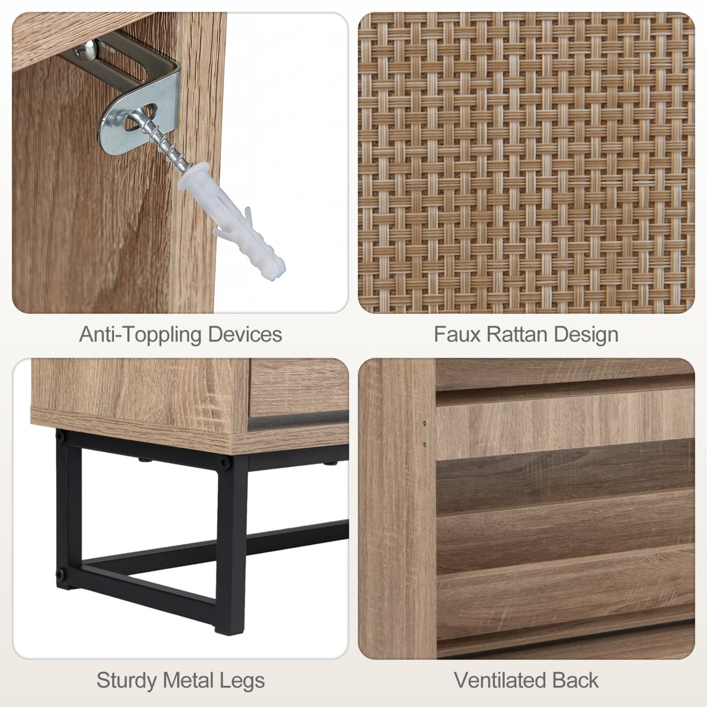 Narrow Shoe Storage Cabinet, 2 Flip Drawers, Adjustable Shelves, Natural Shoe Racks & Storage Benches at Gallery Canada