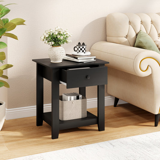 Nightstand with Drawer 3-Tier Modern Bedside Table with Open Shelf and Storage, Black Nightstands Black at Gallery Canada