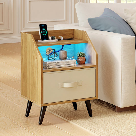 Nightstand with Power Outlets & Shelf, Natural Nightstands Natural at Gallery Canada