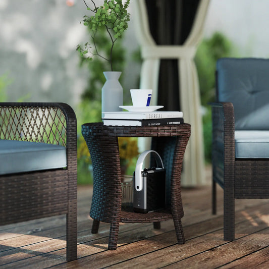 18" Wicker Outdoor Coffee Table, PE Rattan, 2-Tier Storage, Brown Coffee Tables Mixed Brown, Brown at Gallery Canada