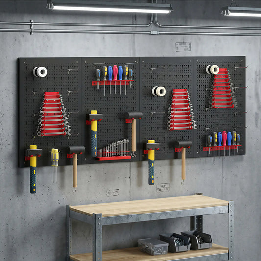 38 Piece Metal Peg Board with Accessories, Shelf Tool Organizer, Black and Red Tool Organizers Black, Red at Gallery Canada