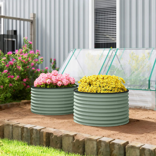Set Of 2 Metal Raised Garden Beds, Easy To Assemble, Green