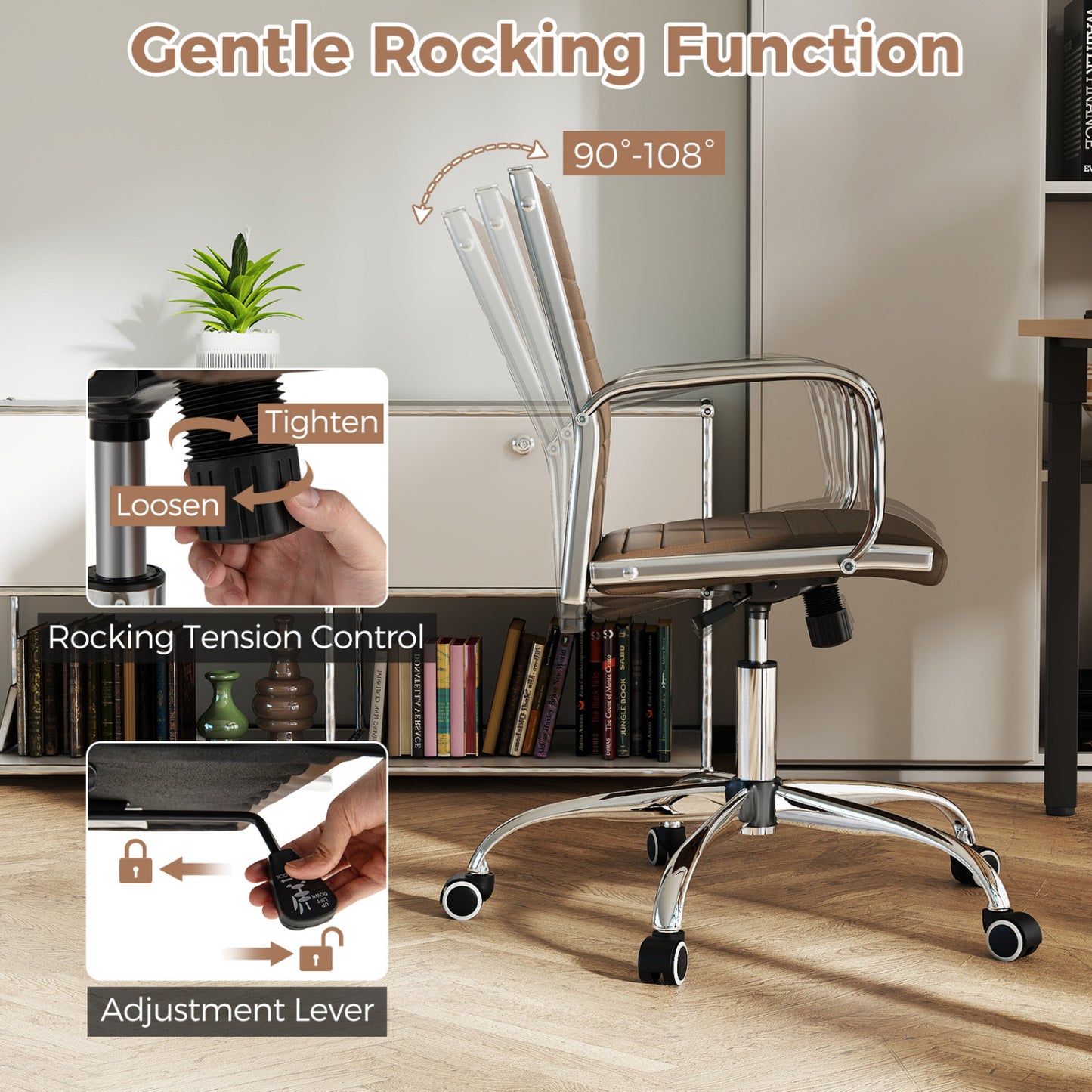 Height Adjustable Office Chair with Rocking Backrest, Brown Leisure Chairs at Gallery Canada