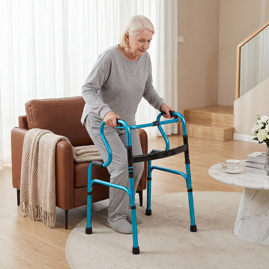 Folding Aluminum Walker, One-Button Fold, Navy Walkers & Rollators Navy at Gallery Canada