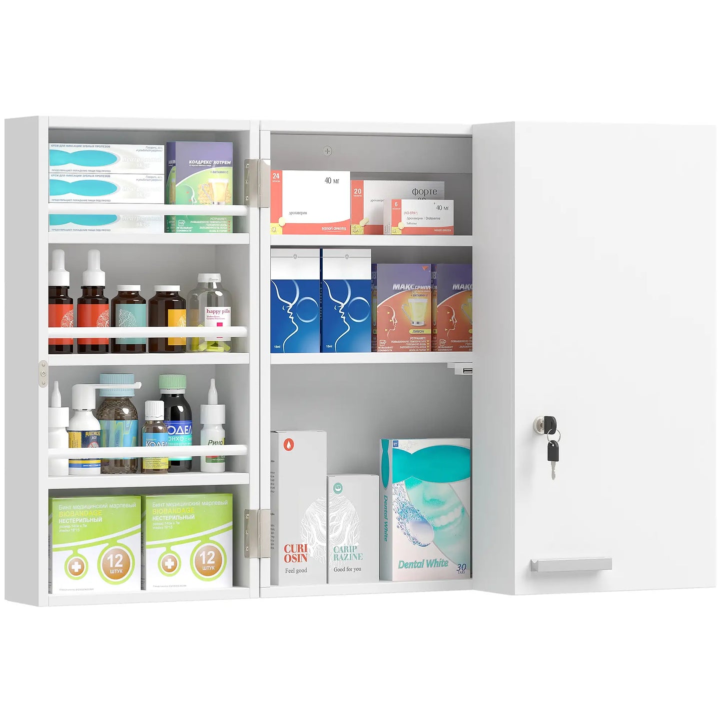 Wall Mount Medicine Cabinet, 4 Tier Shelves, Lockable, White Mirror Medicine Cabinets at Gallery Canada