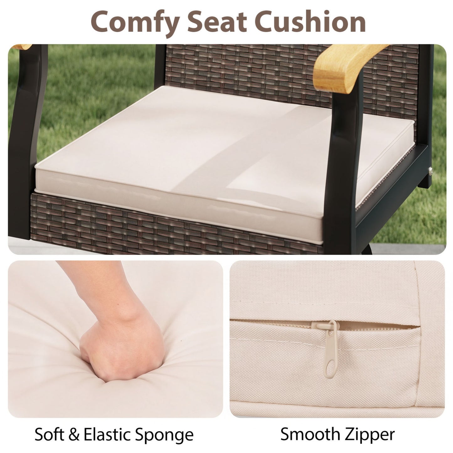 Outdoor Swivel Bar Stool with Cushion & Acacia Wood Armrests, Brown