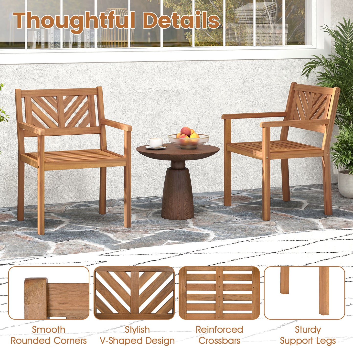 Acacia Wood Patio Dining Chairs, 400 lbs Capacity, Set of 2 Patio Dining Chairs at Gallery Canada