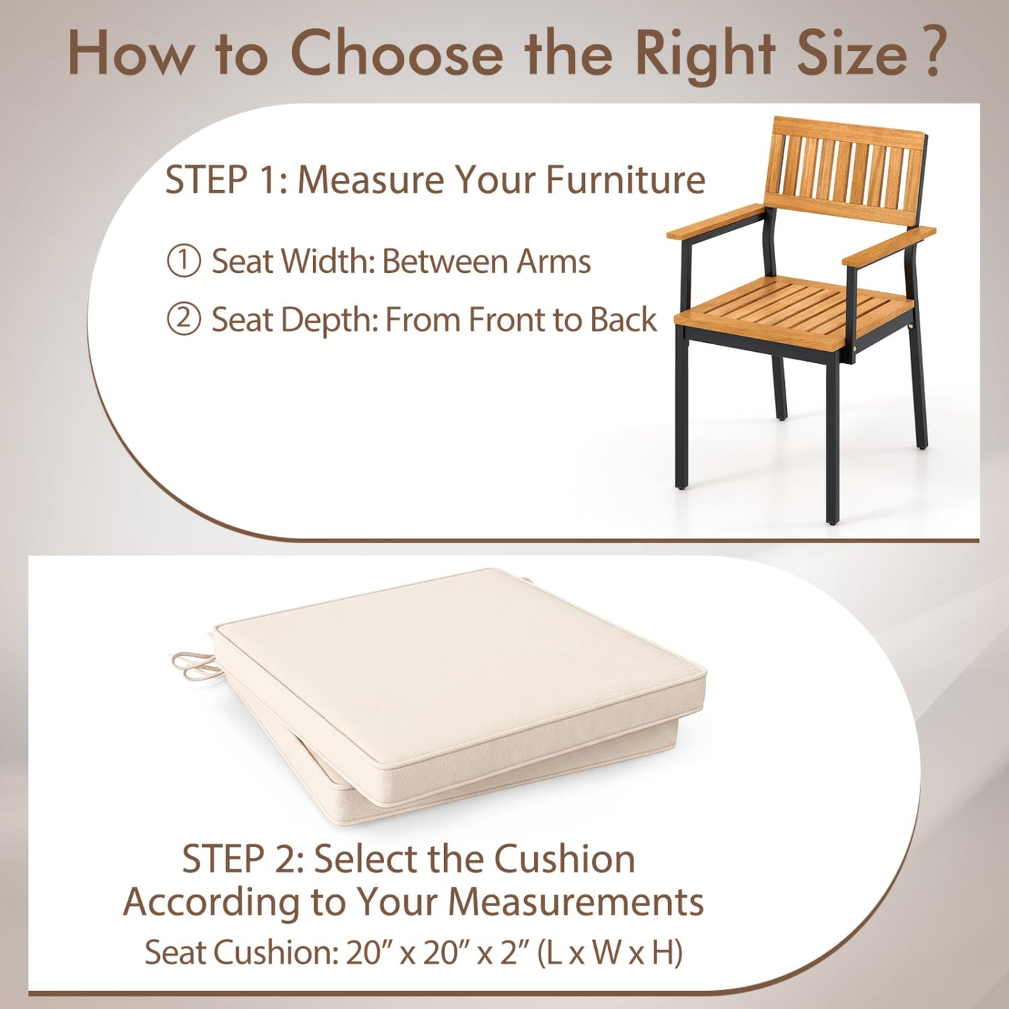 Outdoor Chair Cushions, Set of 4, Waterproof, Beige