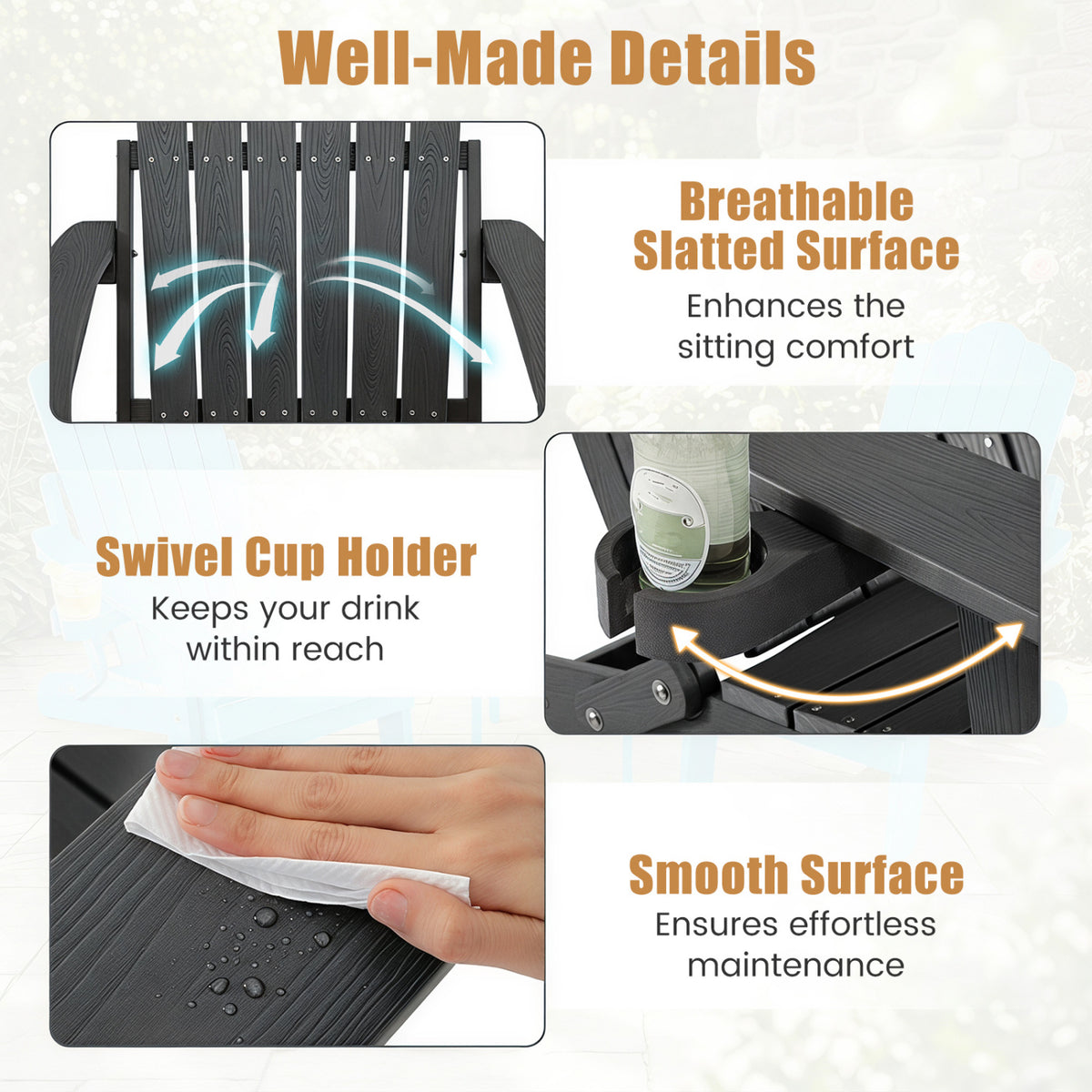 Folding Adirondack Chair, Cup Holder, 5-Level Backrest, Black Adirondack Chairs at Gallery Canada