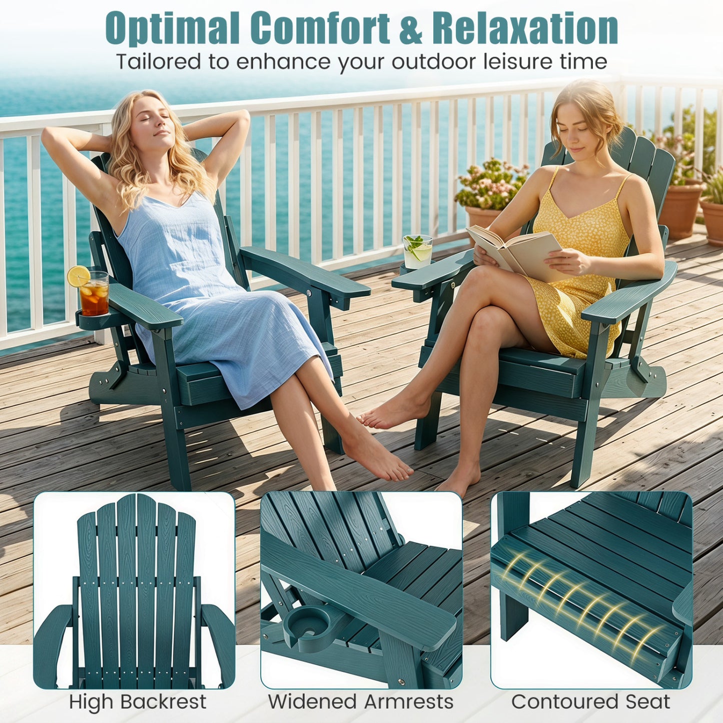 Outdoor Folding Adirondack Chair with Cup Holder, 5-Level Backrest, Green Adirondack Chairs at Gallery Canada