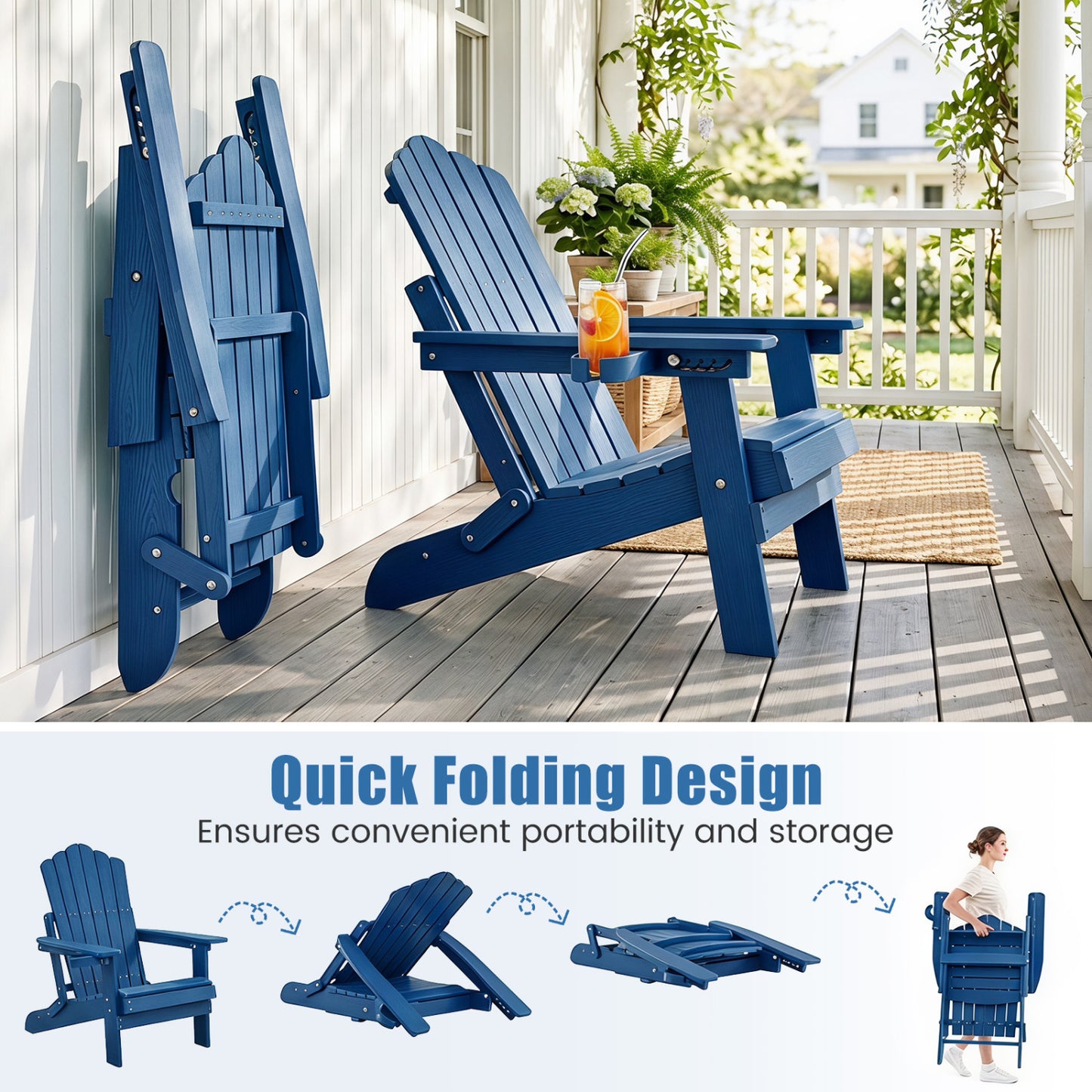 Folding Adirondack Chair With Cup Holder, Navy Adirondack Chairs at Gallery Canada