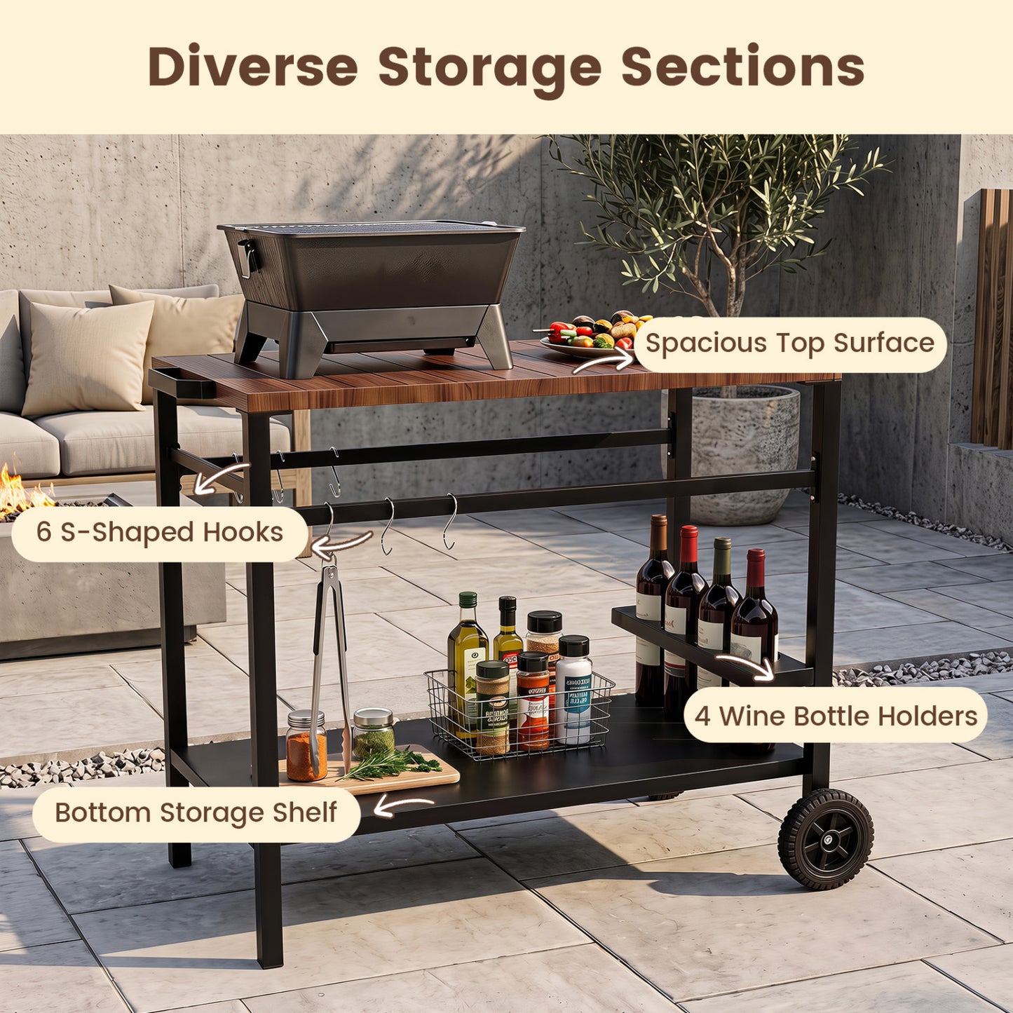 Outdoor Grill Cart with Spice Rack, Brown Patio Dining Sets at Gallery Canada