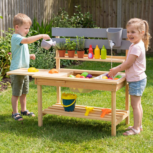Outdoor Kids Mud Kitchen with Extended Tabletop and Water Tank, Natural Play Kitchen Sets Natural at Gallery Canada