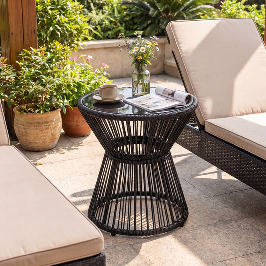 Outdoor Side Table, LED Warm Light, Tempered Glass Top, Black Patio Coffee Tables Black at Gallery Canada