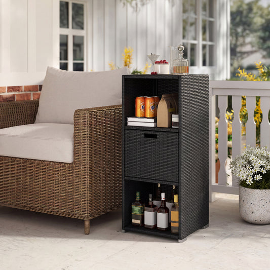 Outdoor Storage Cabinet, Wicker Organizer With Drawer, Black Sheds & Outdoor Storage Black at Gallery Canada