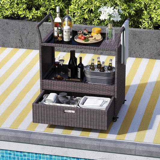 Outdoor Wicker Bar Cart Table with Tempered Glass Top Kitchen Islands & Carts Options at Gallery Canada