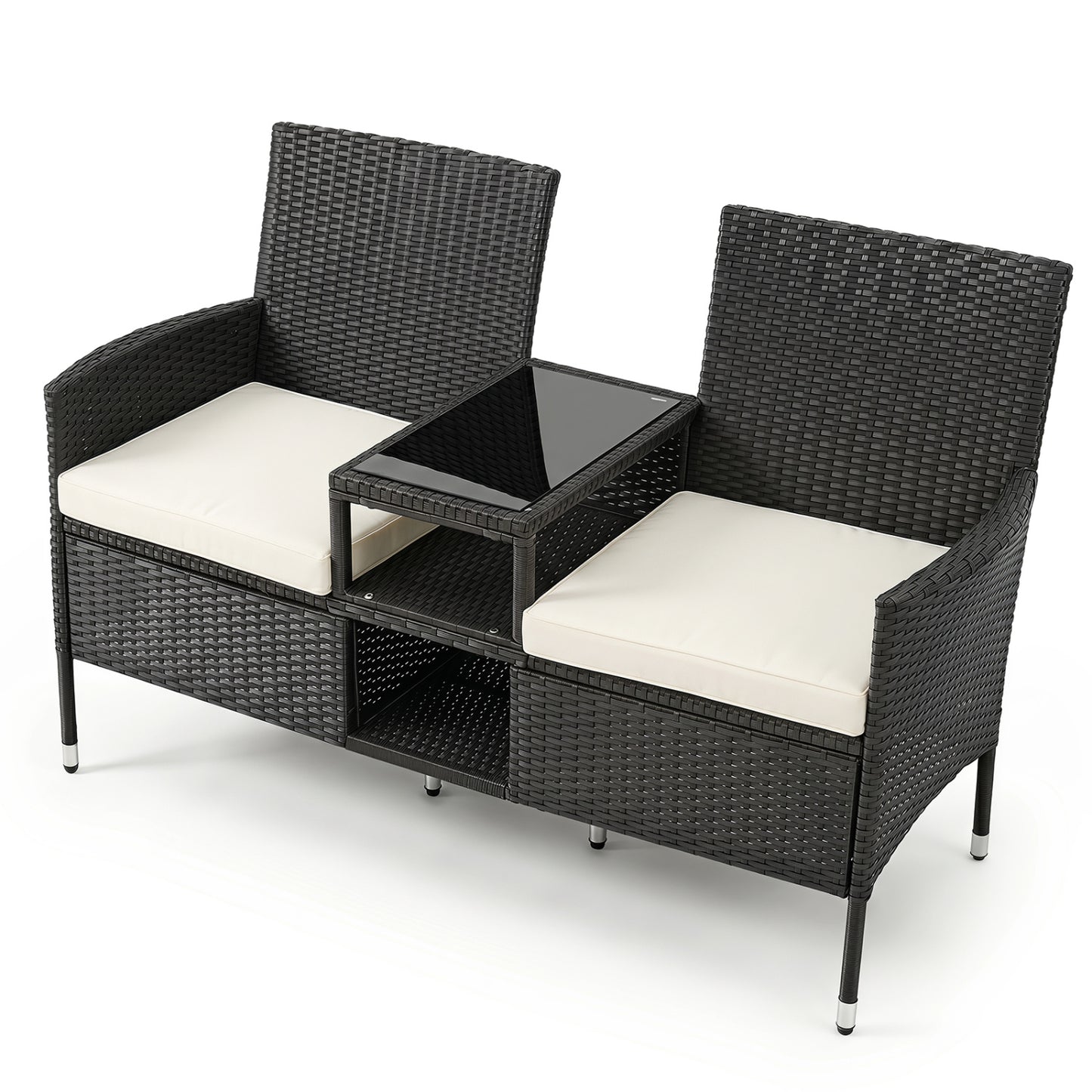 Wicker Patio Loveseat with Glass Side Table, White Patio Conversation Sets White at Gallery Canada