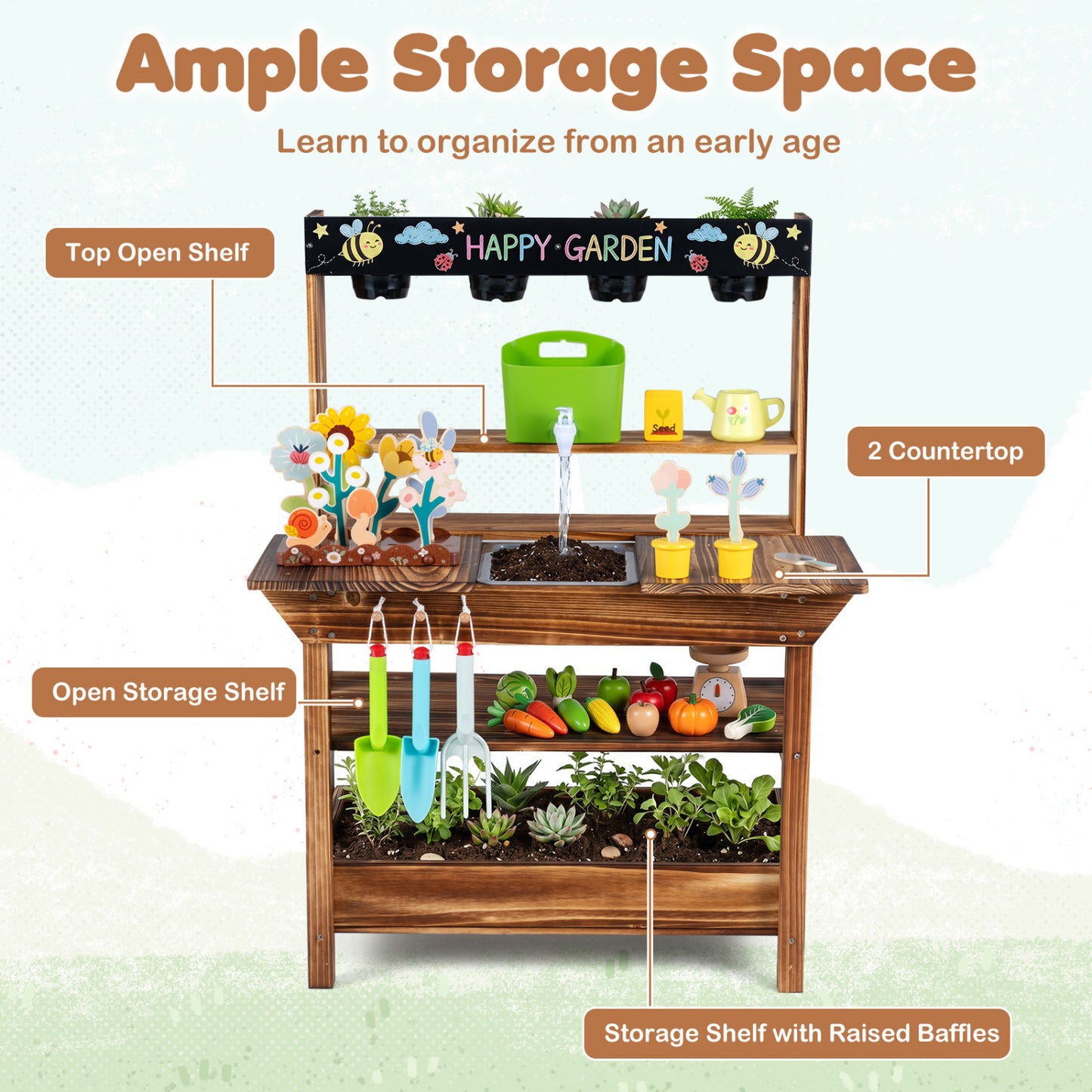 Wood Mud Kitchen with Faucet & Planter, Brown Play Kitchen Sets at Gallery Canada