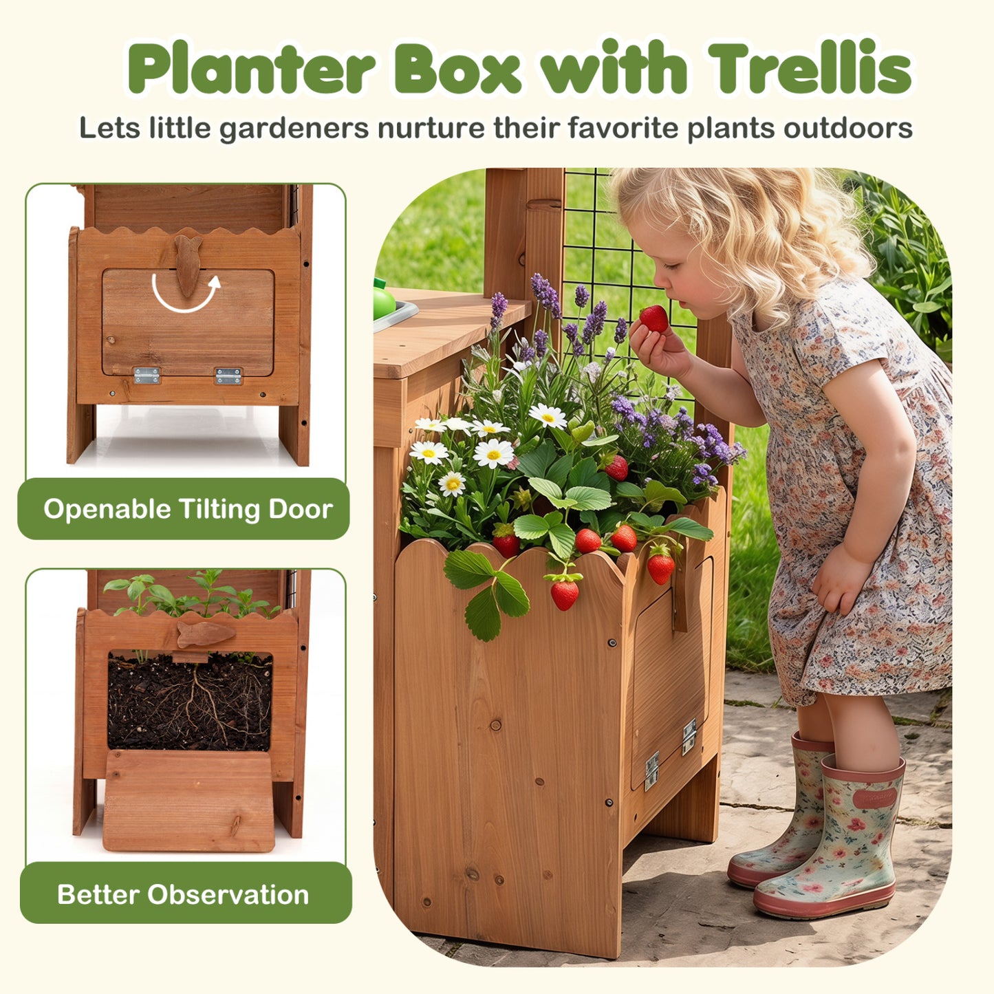 Wooden Mud Kitchen with Planter Box and Sink, Natural Play Kitchen Sets at Gallery Canada