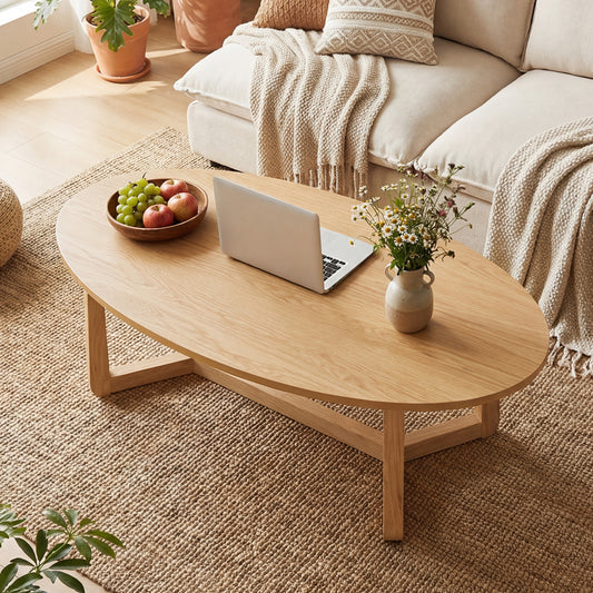 Oval Coffee Table 46 Inches, Natural Wooden Accent Table Coffee Tables Natural at Gallery Canada