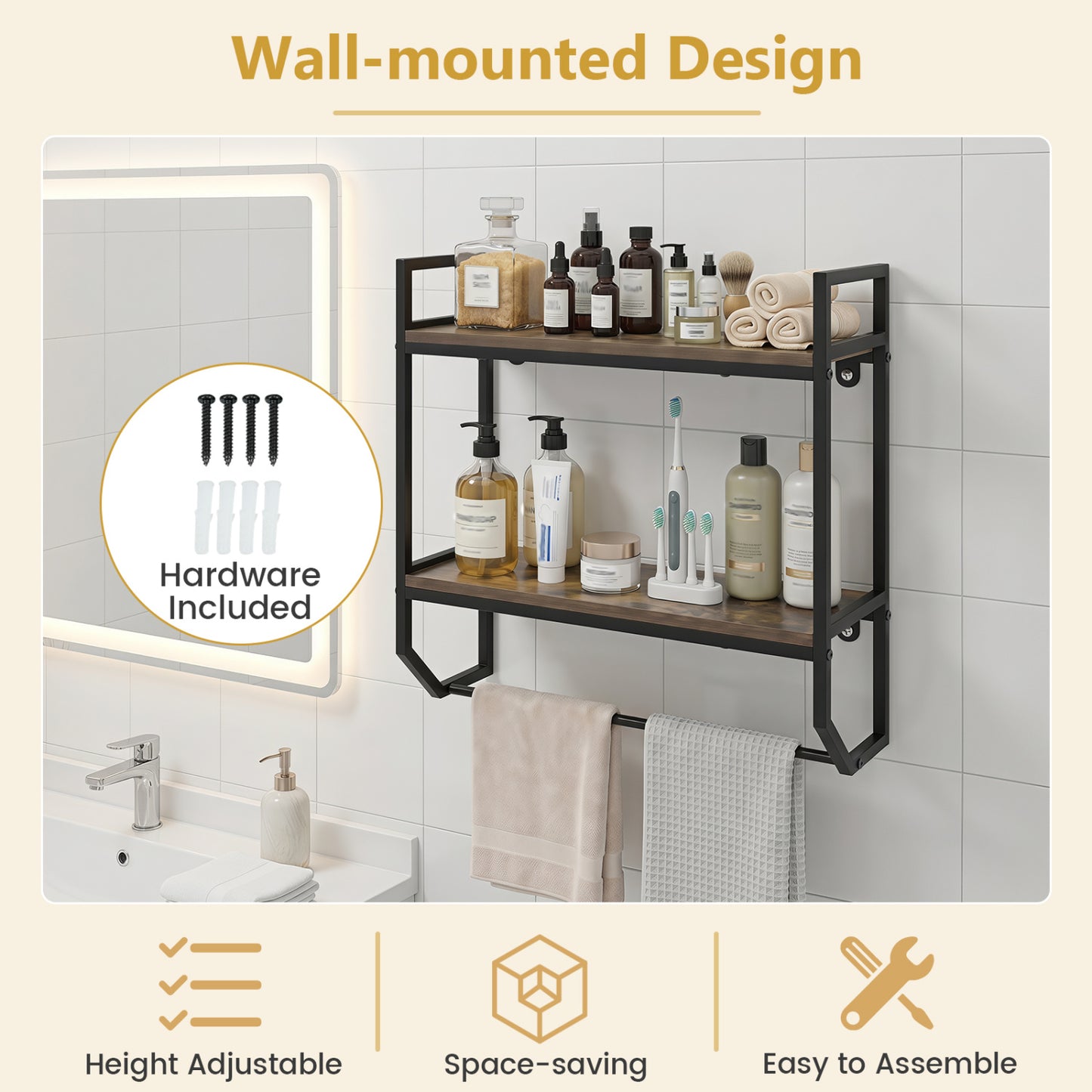 Over The Toilet Shelf Wall Mounted, Metal Frame, Gray Towel Racks at Gallery Canada