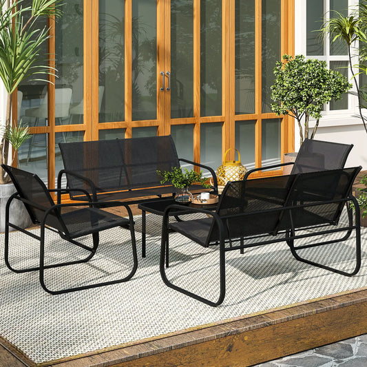 4 Piece Patio Furniture Set, 2 Loveseats, 2 Armchairs, Glass Table, Black Patio Furniture Sets Black at Gallery Canada