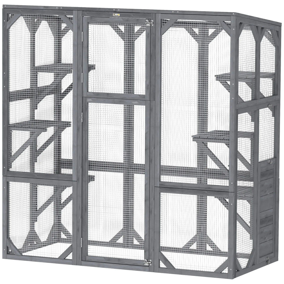 Outdoor Cat Enclosure, 6 Jumping Platforms, Weatherproof Roof, Large Door, 59" x 28" x 60", Grey Outdoor Cat Enclosures at Gallery Canada