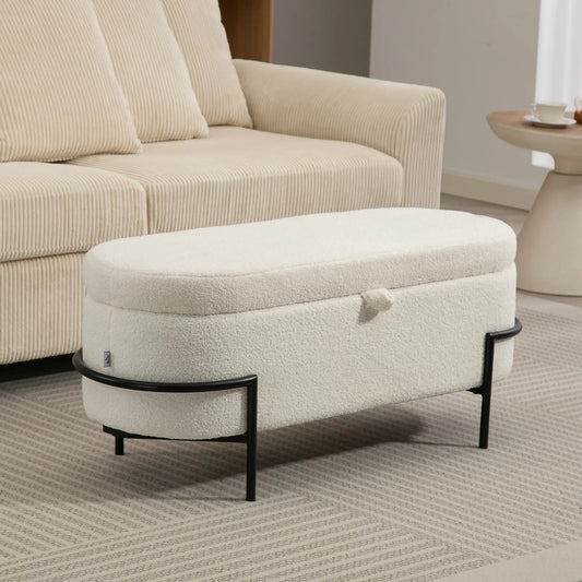 45 Inches Storage Ottoman with Lift-Up Lid, Cream White Storage Ottomans & Benches Cream at Gallery Canada
