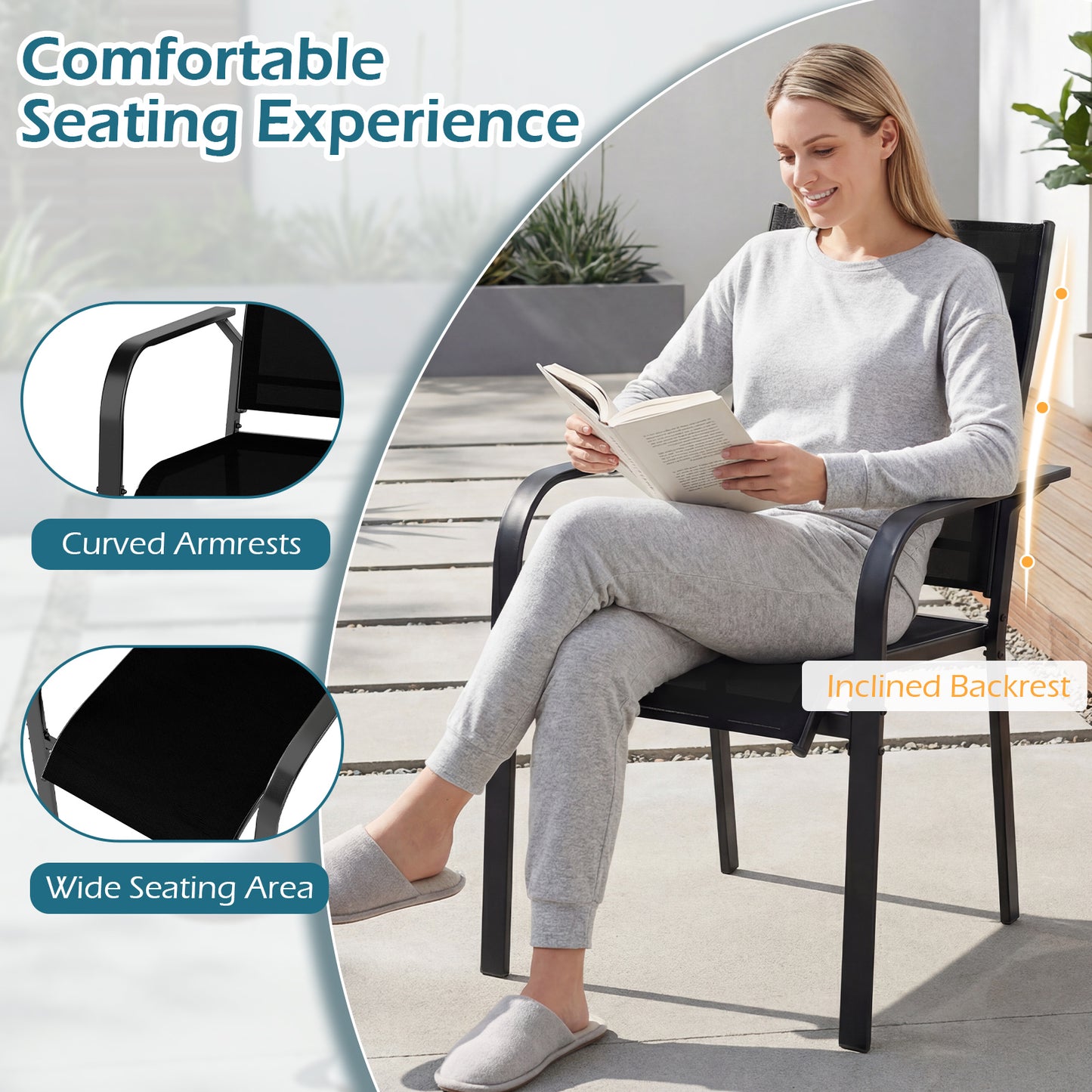 Patio Dining Chairs Set of 2/4/6 Stackable Outdoor Armchairs with Metal Frame-Set of 6 Patio Dining Chairs at Gallery Canada
