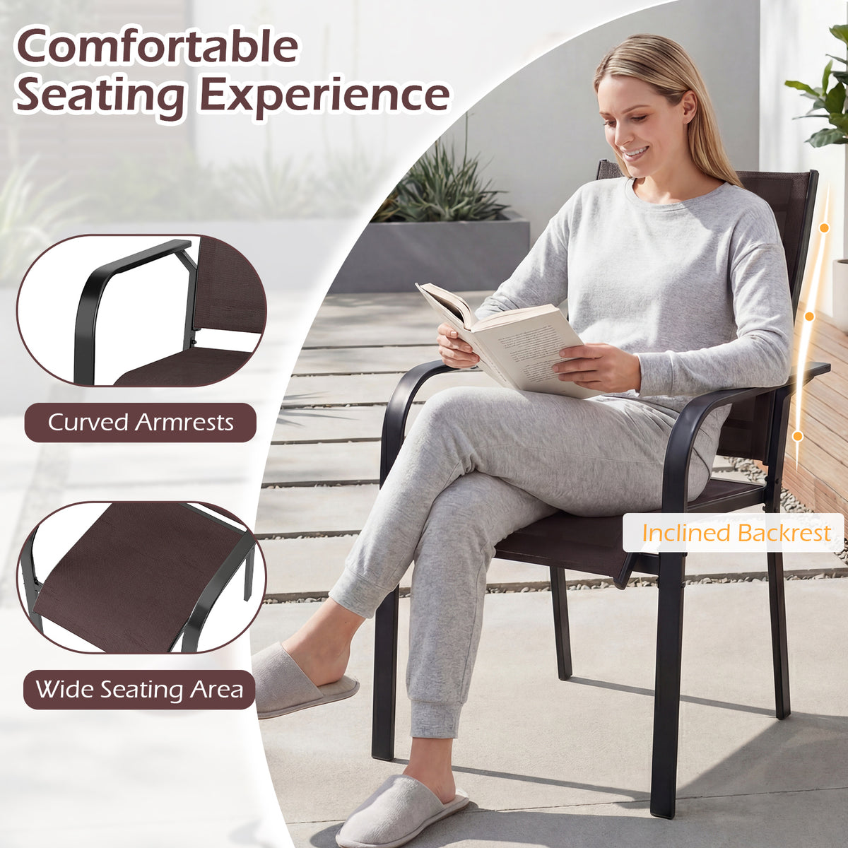 Patio Dining Chairs Set of 2/4/6 Stackable Outdoor Armchairs-Set of 2, Coffee Patio Dining Chairs at Gallery Canada