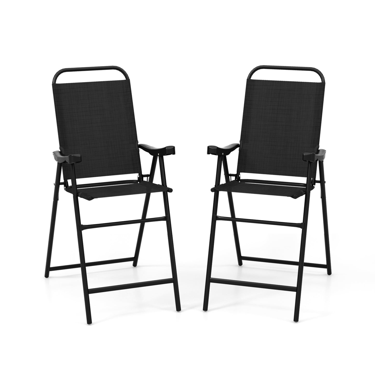 Folding Bar Stool Set of 2, Metal Frame with Footrest, Black