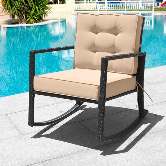 Patio Rattan Rocker Outdoor Glider Rocking Chair Cushion Lawn, Brown Patio Rocking Chairs & Gliders Brown at Gallery Canada