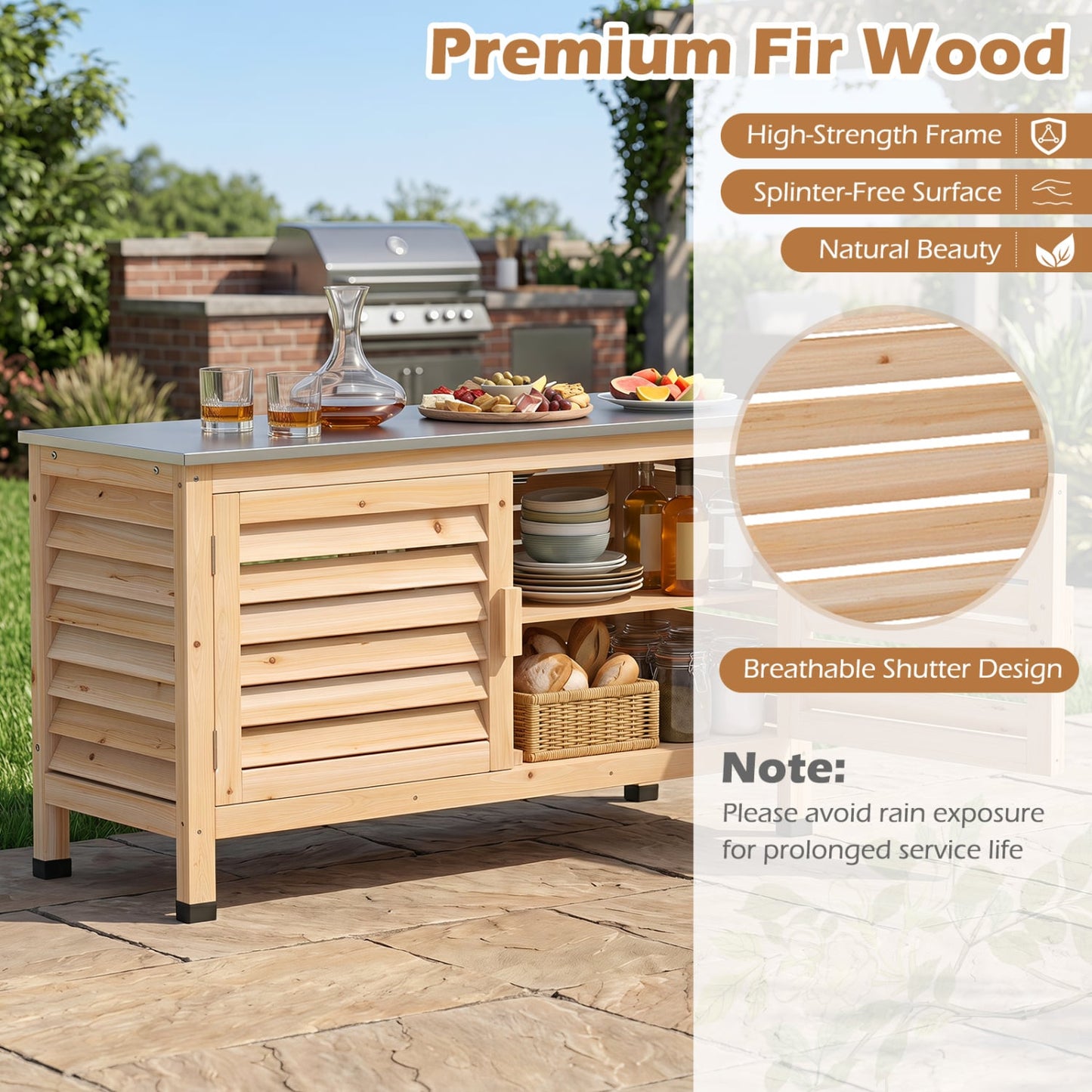 Patio Storage Cabinet, Stainless Steel Countertop, Natural Potting Benches & Tables at Gallery Canada