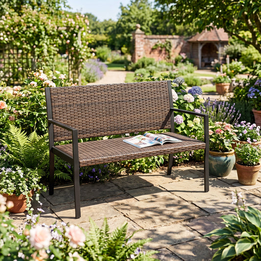 Patio Sun-Proof Rattan Loveseat with Soft Sponge Seat, Brown Patio Rocking Chairs & Gliders Brown at Gallery Canada