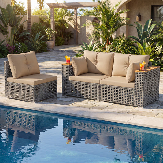 Patio Wicker Sectional Set, Armless & Corner Sofas, Beige Outdoor Sectionals Beige at Gallery Canada