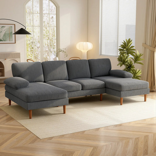 U Shape Couch with Double Chaise, Modern 4 Seater Sofa, Dark Grey 3-Seater Sofas Dark Grey, Brown at Gallery Canada