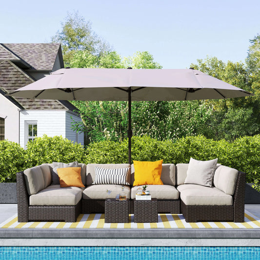 Twin Canopy Patio Umbrella 15x8.7 Ft, Lift Crank, Tan Sun Umbrellas Tan at Gallery Canada