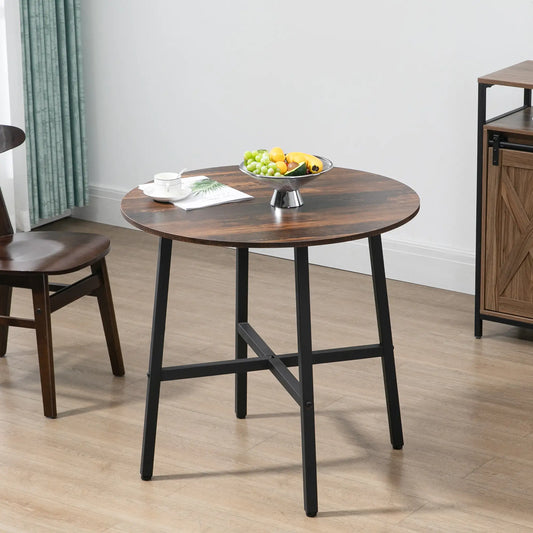 31.5" Dining Table, Industrial Kitchen Table Round, Steel Legs, Rustic Brown